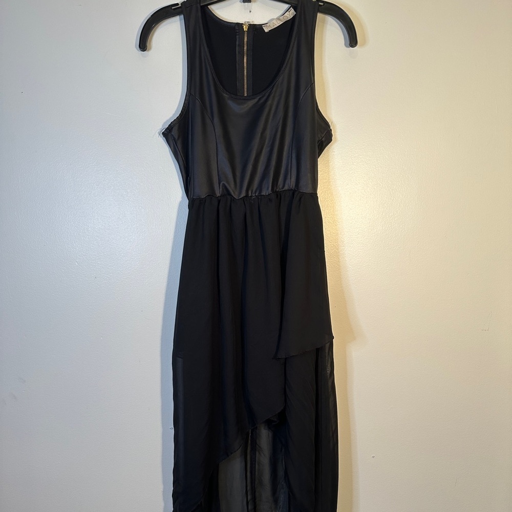 Malloy Hi-Low Dress Faux Leather Sheer Womans Small Black